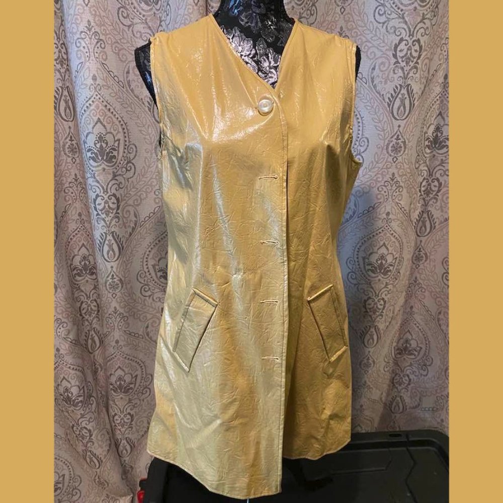 Vintage Long, Tan Pleather Vest, L